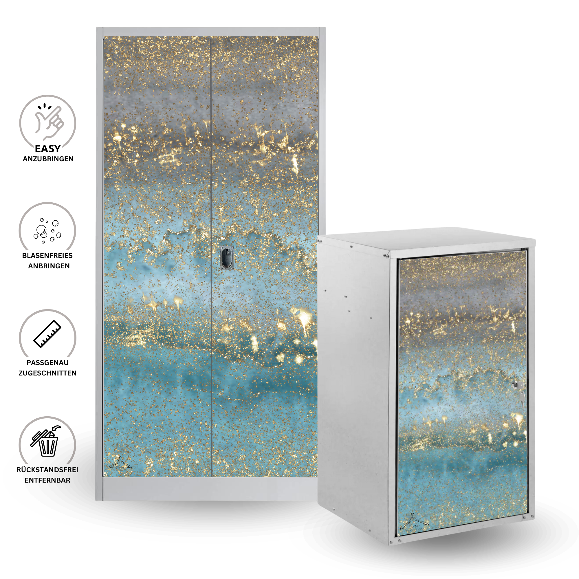 Sattelschrank Folie "Blue Glitter"
