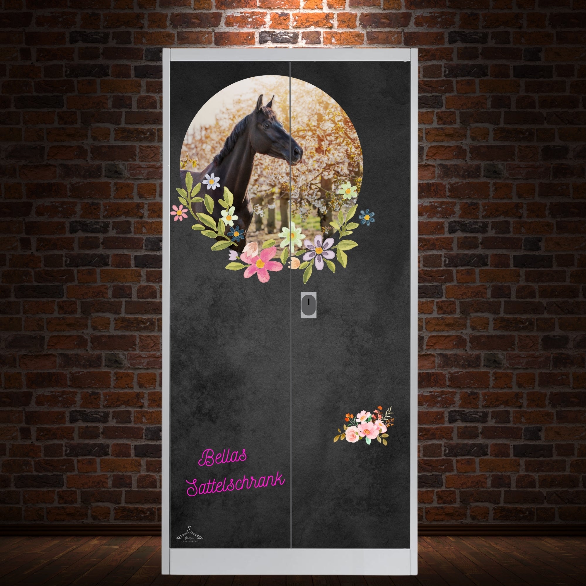 Personalisierte Sattelschrank Folie "Flower" mit Namen und Foto