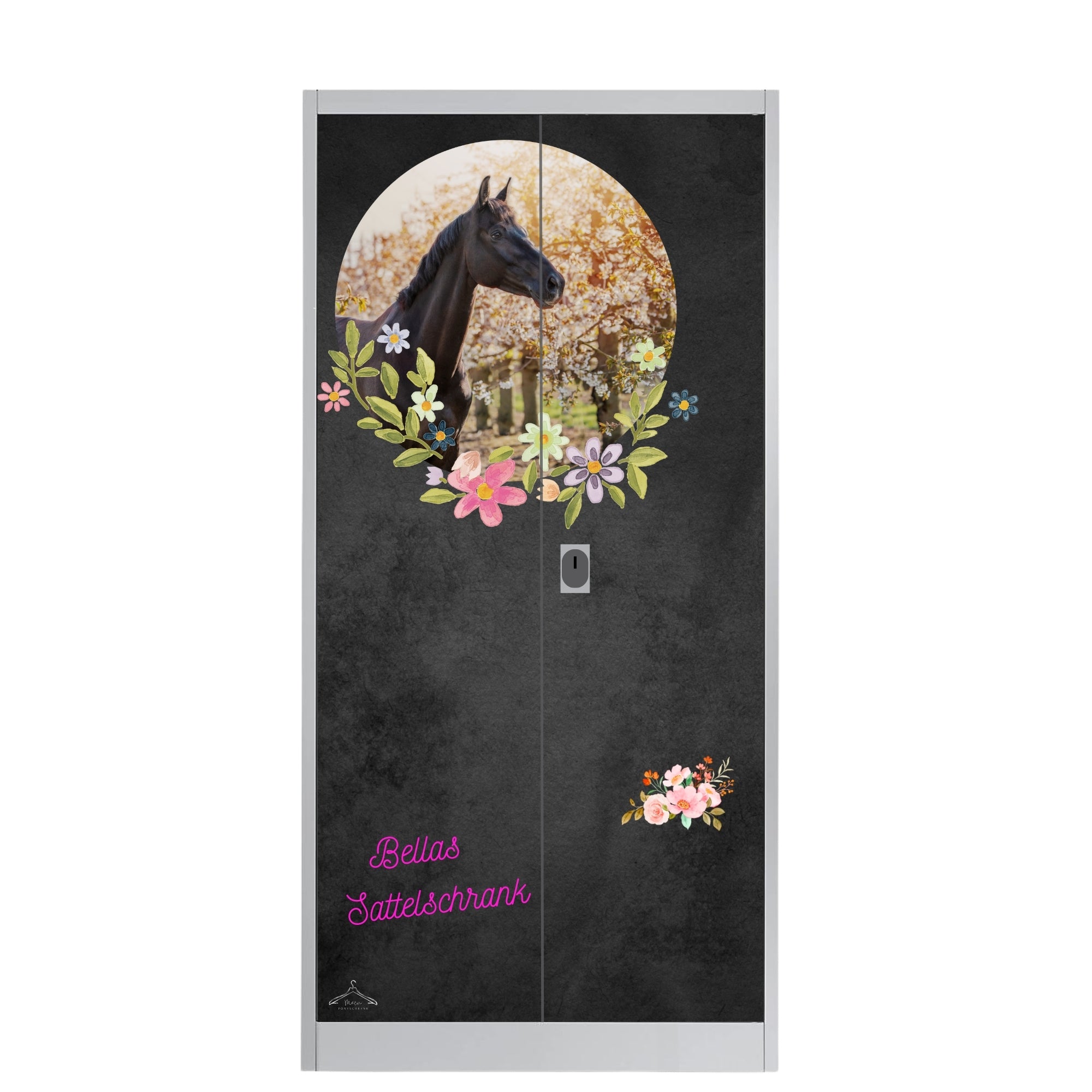 Personalisierte Sattelschrank Folie "Flower" mit Namen und Foto