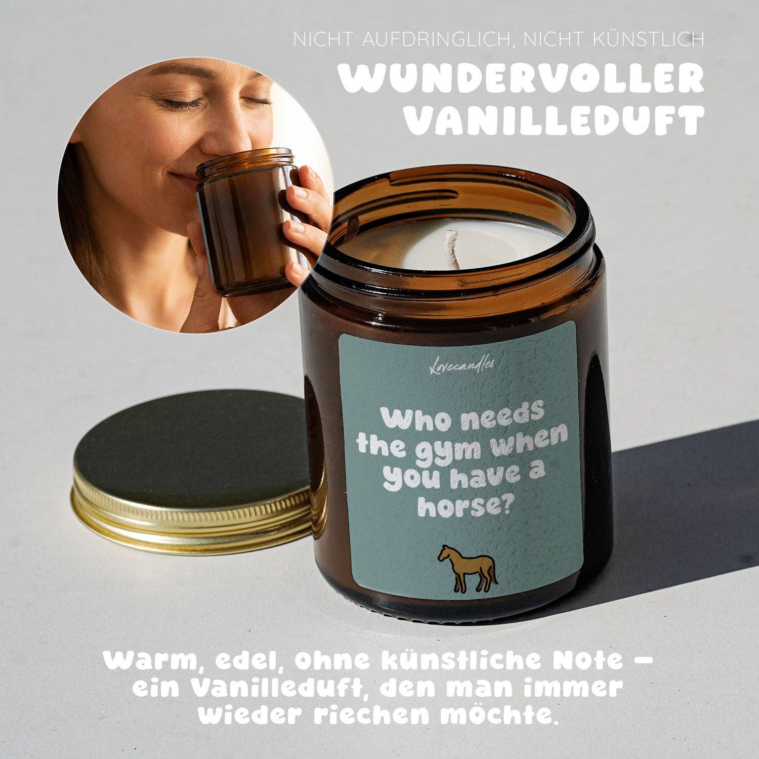 Vanille Duftkerze - Who needs the gym when you have a horse?
