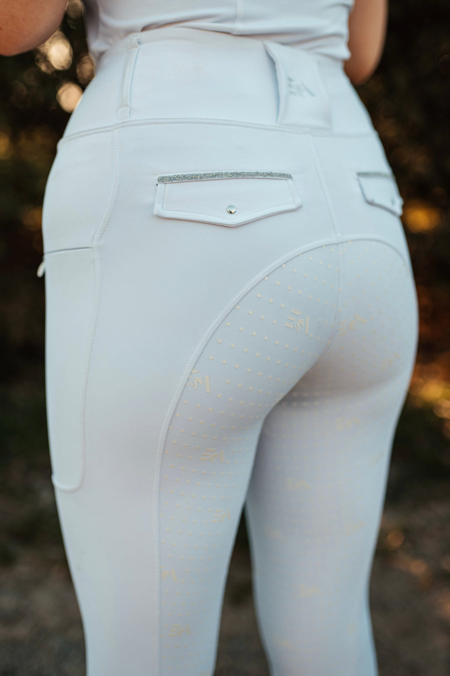 All-inclusive Reitleggings Crystal - weiß – Vollbesatz von hinten