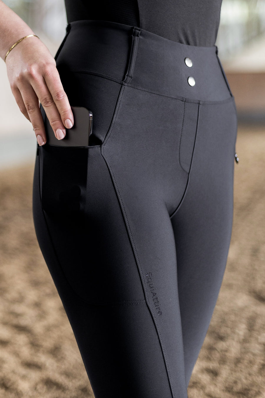 All-inclusive Reitleggings - schwarz – Seitentasche mit Handy
